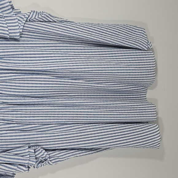 {Jane + Delancy} Women's Blue and White Striped Ruffled Sleeves Buttoned Top - Picture 6 of 14